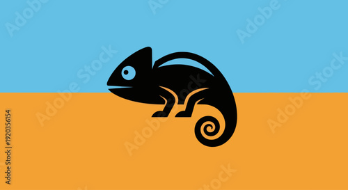 Stylized Chameleon Silhouette on Blue and Orange Background