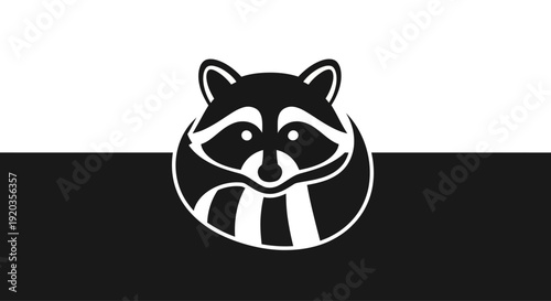 Stylized Raccoon Icon, Black and White Minimalist Design, Graphic Art