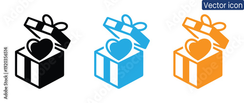 Vibrant gift boxes with hearts in black, blue, and orange, perfect for love and donation concepts