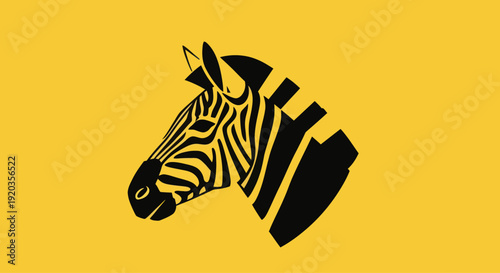Stylized Zebra Head Silhouette on Yellow Background