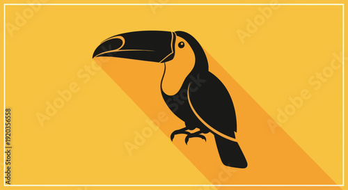 Toucan Silhouette with Long Shadow on Yellow Background