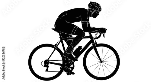 Silhouette of a cyclist riding a road bike depicted in a dynamic and athletic pose