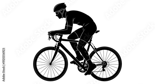Silhouette of a cyclist riding a road bike depicted in a dynamic forward leaning position high quality