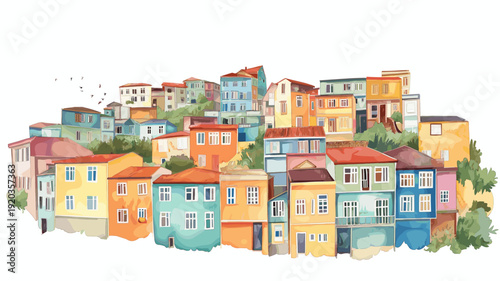 Valparaiso. Valparaiso hand drawn watercolor illustration