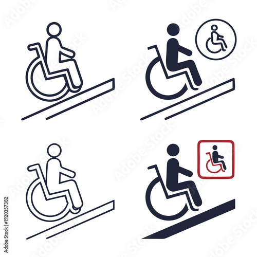 Wheelchair Accessibility Ramp Icons with Signage