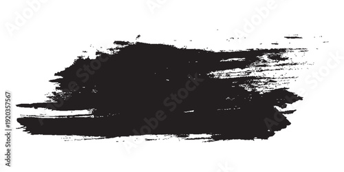 Bold Black Brush Stroke Texture on White Background.