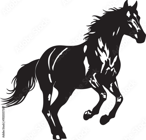 Rearing Up; Horse with beautiful mane and tail rearing up, isolated vector design