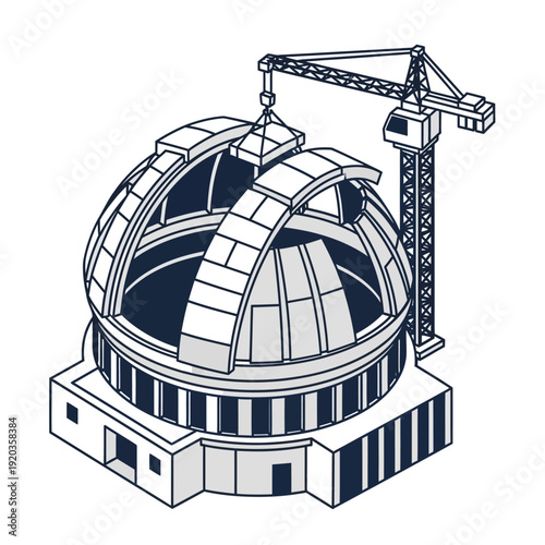 Construction of a large dome building with crane.