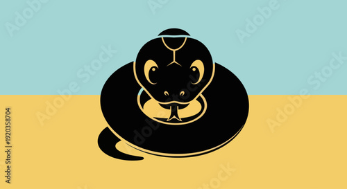 Stylized Black Cobra Snake Emblem on Minimalist Two-Tone Background