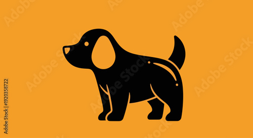 Stylized Black Dog Silhouette Icon on Orange Background