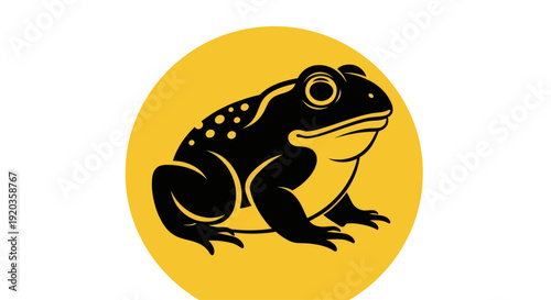Stylized black frog silhouette on a yellow circle background