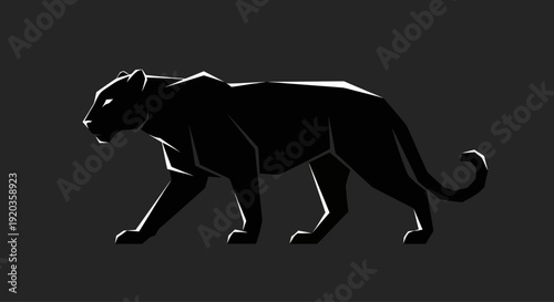 Stylized Black Panther Silhouette Walking, Geometric Low Poly Design