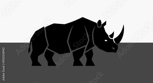 Stylized Black Rhinoceros Silhouette on Neutral Background