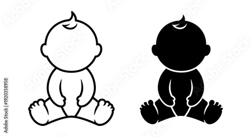 Two simple depictions of babies in seated positions one outlined and one silhouetted high quality professional
