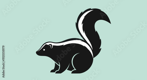 Stylized Black Skunk with White Stripes on Teal Background