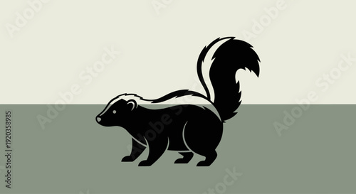 Stylized Black Skunk with White Stripes on Minimalist Background