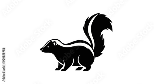 Stylized Black Skunk Icon with White Stripes on White Background