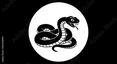 Stylized Black Snake Illustration in White Circle