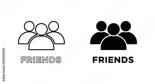 Two contrasting groups of people icons with the word friends displayed beneath each high quality professional