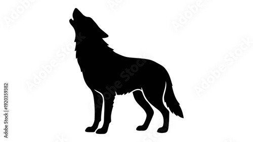 Powerful black silhouette of a wolf howling, embodying the untamed spirit and ancient call of nature in a minimalist, symbolic design