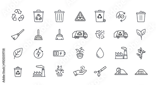 Recycling and Eco-Friendly Icons: Sustainability, Waste Management, and Nature