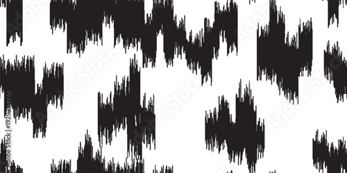 Abstract Black and White Ikat Pattern Seamless Textile Design.