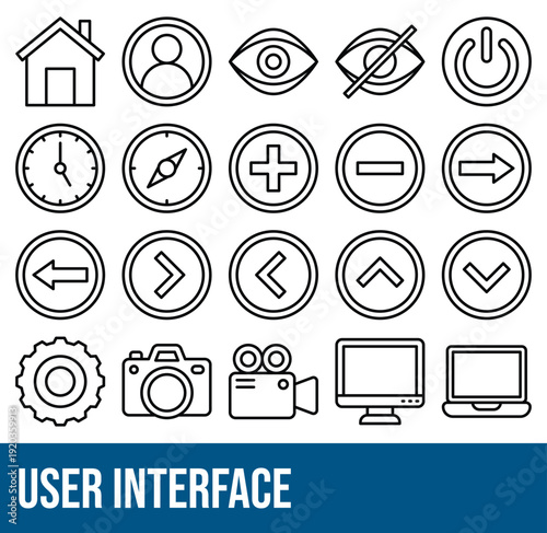 Set Of User Interface And User Essential Related Vector Icons Set. Lineal Style Icon Set. 
