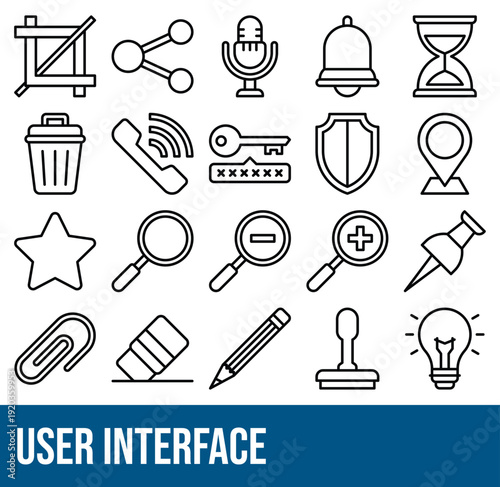 Set Of User Interface And User Essential Related Vector Icons Set. Lineal Style Icon Set. 