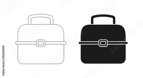 Two lunchboxes are depicted one white outline and one solid black both with handles high quality