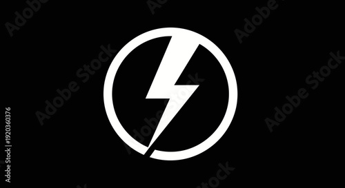 Black outline lightning bolt power icon in circular frame, isolated white background.
