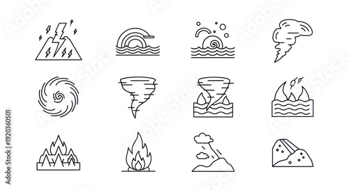 Natural Disaster Icons Set: Weather and Environmental Hazards
