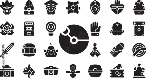 Collection of various black and white technology icons set