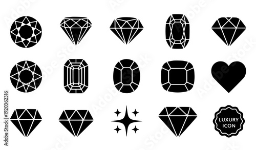 Flat Diamond Gem Icon Set Luxury Crystal Symbol Vector