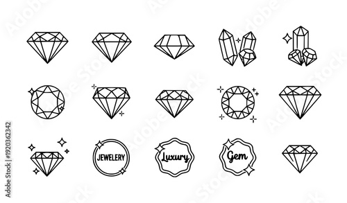 Diamond Line Icon Set Brilliant Gem Vector for Web and App