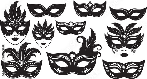 Collection of black and white masquerade masks designs