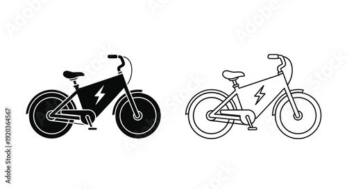 Two electric bicycles one solid black and one outlined in white