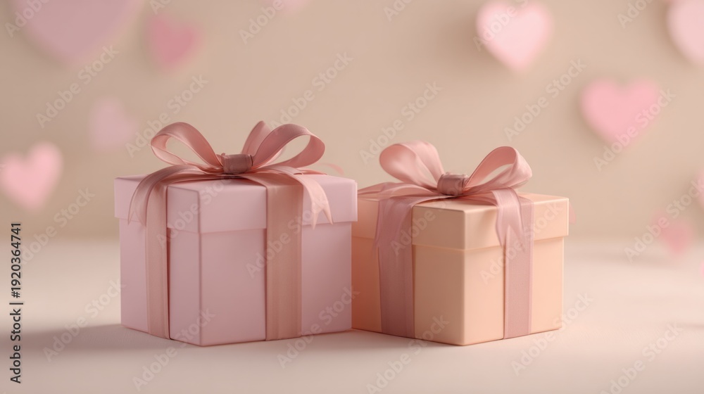 Fototapeta premium Two pink boxes with bows on them