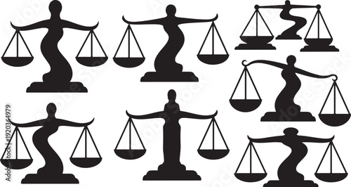 Justice Lady Holding Scales in Various Poses Silhouette Set
