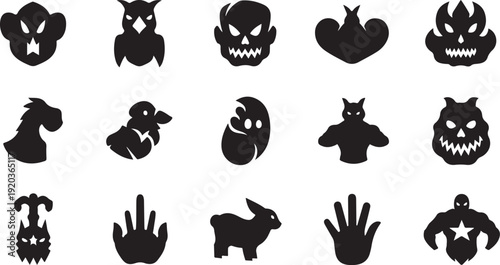Halloween icons set with various spooky black silhouettes symbols