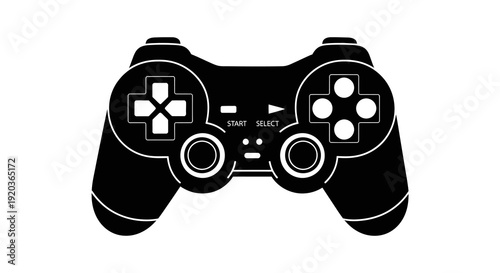 A minimalist black and white silhouette of a modern video game controller facing forward high quality professional detailed