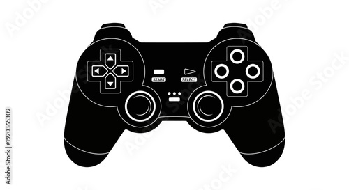 A black and white outline illustration of a modern video game controller front view high quality