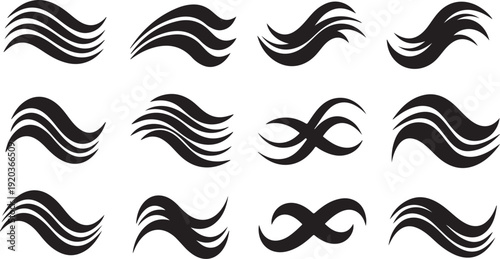 Collection of abstract wave and infinity symbols in black