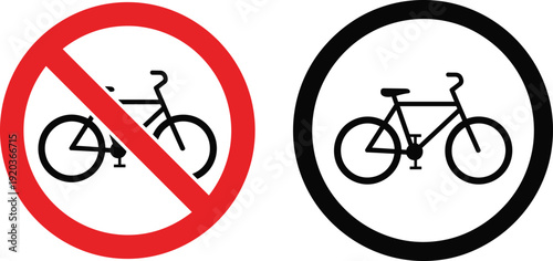 Bicycle access signage illustration, traffic symbol design, cycling restriction concept art, public area graphic, transportation icon representation, road safety element