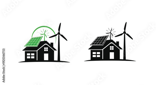 Sustainable homes with solar panels and wind turbines a green energy concept