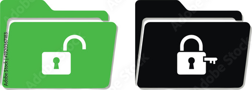 Folder security icons illustration, locked and unlocked design, data protection concept art, access control graphic, privacy symbol representation, digital file safety