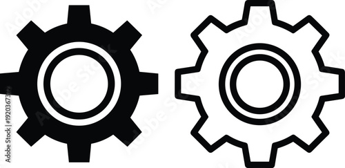 Gear icons illustration, mechanical symbol design, settings concept art, machinery process graphic, engineering representation, industrial element, technology interface icon set