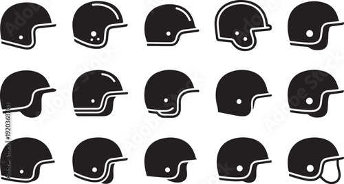 Collection of black football helmets in various profile views