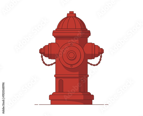 Fire Hydrant red vector illustration, classic domed top design with side outlets and chains, flat graphic style isolated on black background