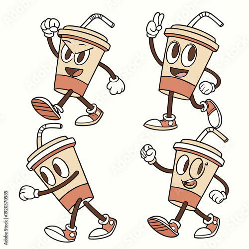 Cartoon Drink Cups with Arms and Legs Dancing and Celebrating