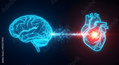 Futuristic Glowing Brain and Heart Network